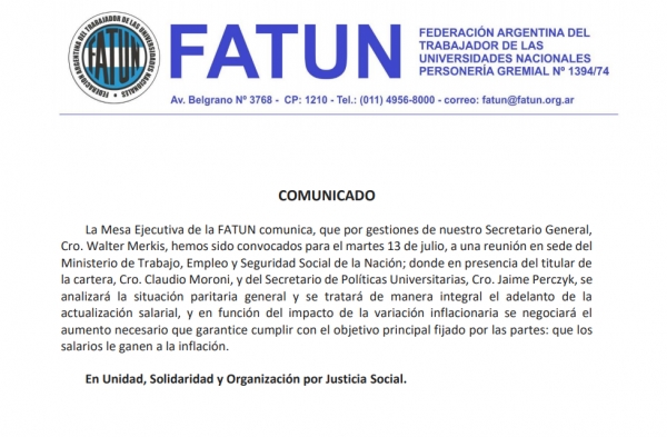 La Mesa Ejecutiva de la FATUN comunica: