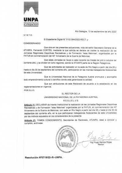 La UNPA declaró de Interés Institucional la realización de las Jornadas Regionales “Islas Malvinas”