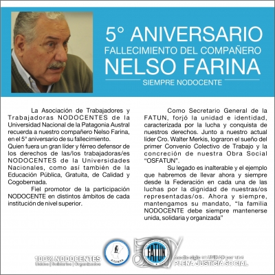 5° ANIVERSARIO FALLECIMIENTO DEL COMPAÑERO NELSO FARINA