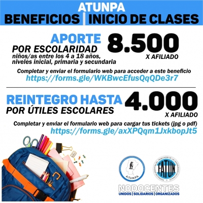 Habrá Aporte Escolar y Reintegro por compras de útiles