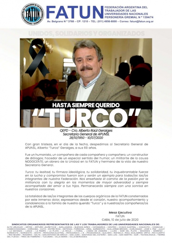 Hasta Siempre Querido y Cro. “TURCO”