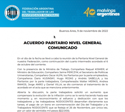 ACUERDO PARITARIO NIVEL GENERAL COMUNICADO