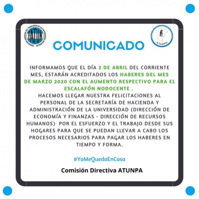 Importante pago de haberes marzo 2020